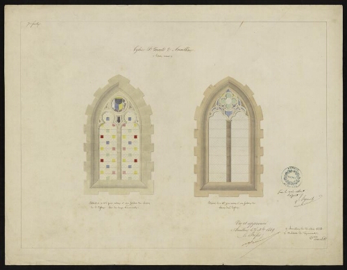 Saint-Géraud :Plan et dessin du motif d’une fenêtre de chevet 