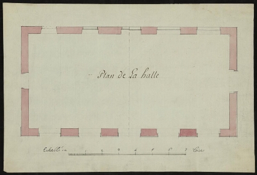 Saint-Géraud: plan au sol projet d’une halle rectangulaire 
