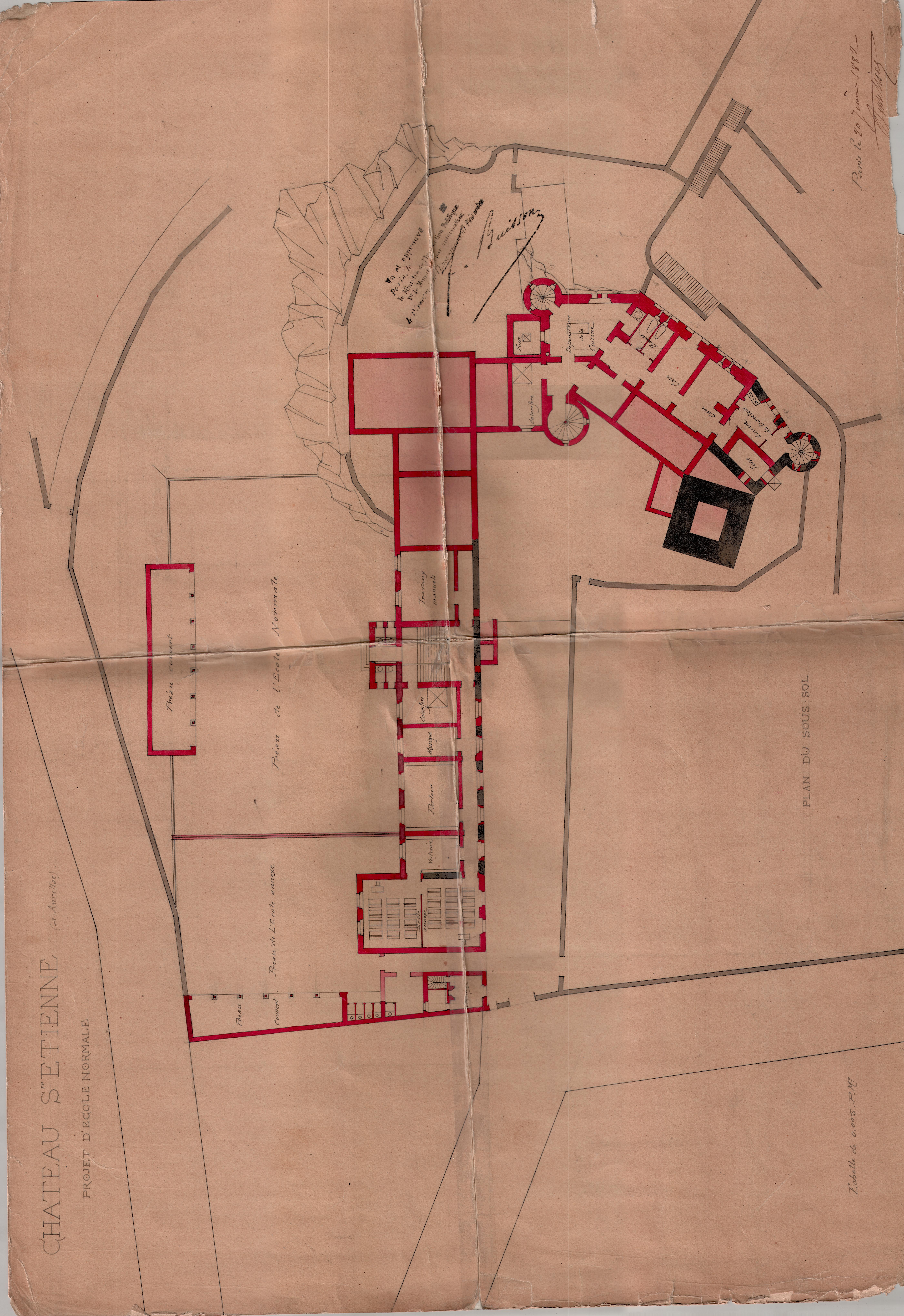 plan du Rez-de-chaussée du projet de l'école normale au château de Saint Etienne